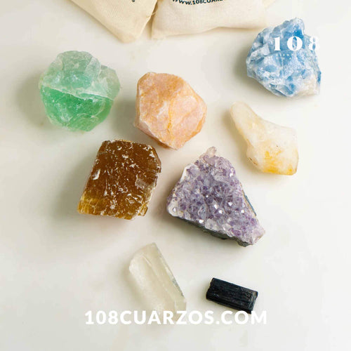 Cuarzos para trabajar la Sanación Kit de cristales, cuarzo verde, cuarzo negro,cuarzo azul, cuarzomorado, amatista